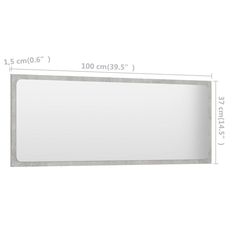 Bathroom Mirror Concrete Grey 100x1.5x37 cm Engineered Wood