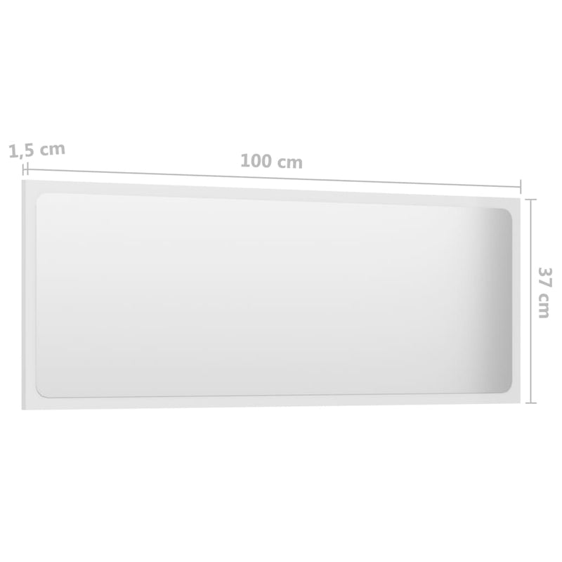 Bathroom Mirror High Gloss White 100x1.5x37 cm Engineered Wood