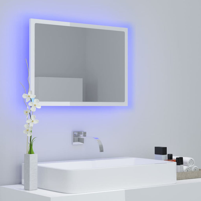 LED Bathroom Mirror High Gloss White 60x8.5x37 cm Acrylic