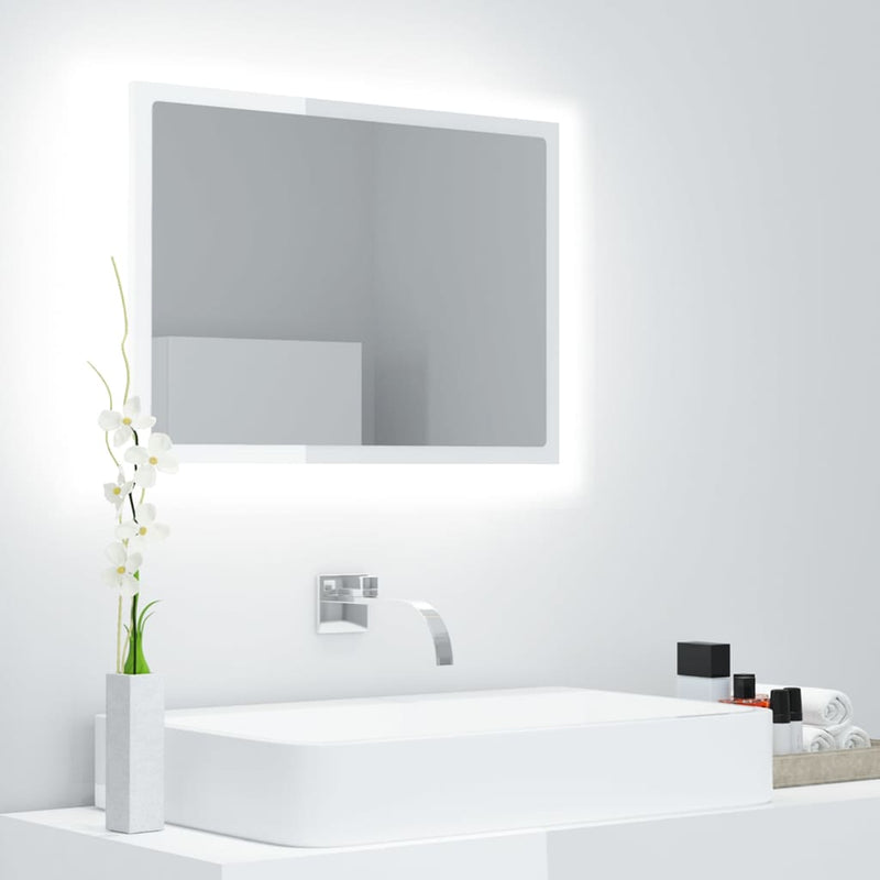 LED Bathroom Mirror High Gloss White 60x8.5x37 cm Acrylic