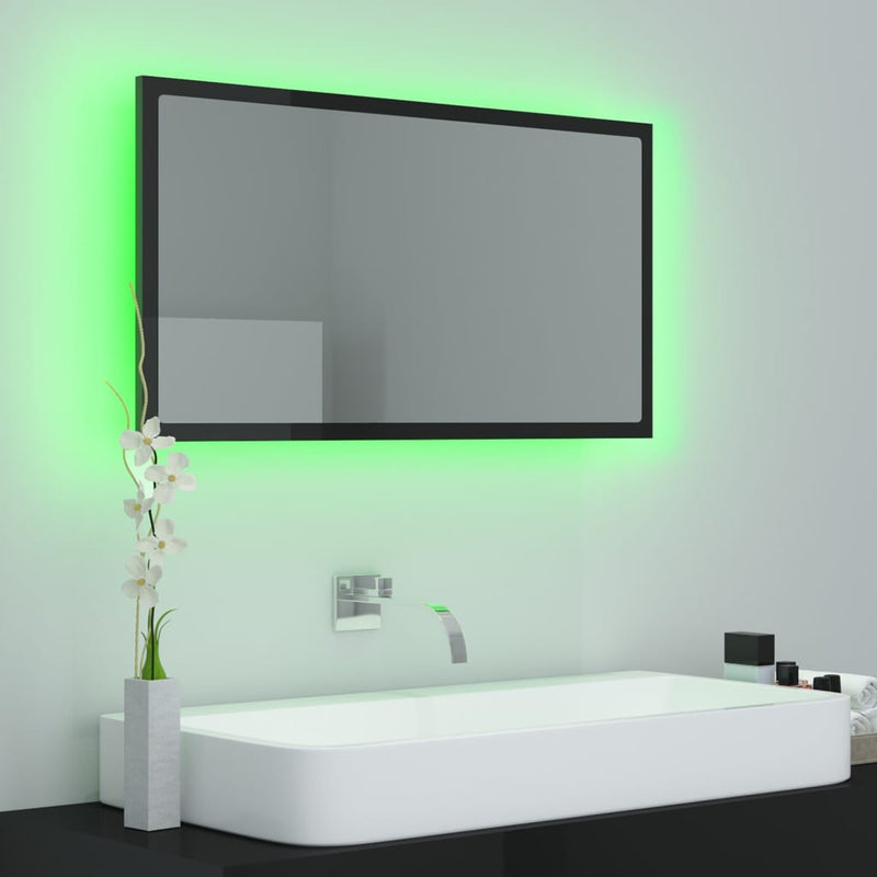 LED Bathroom Mirror High Gloss Black 80x8.5x37 cm Acrylic