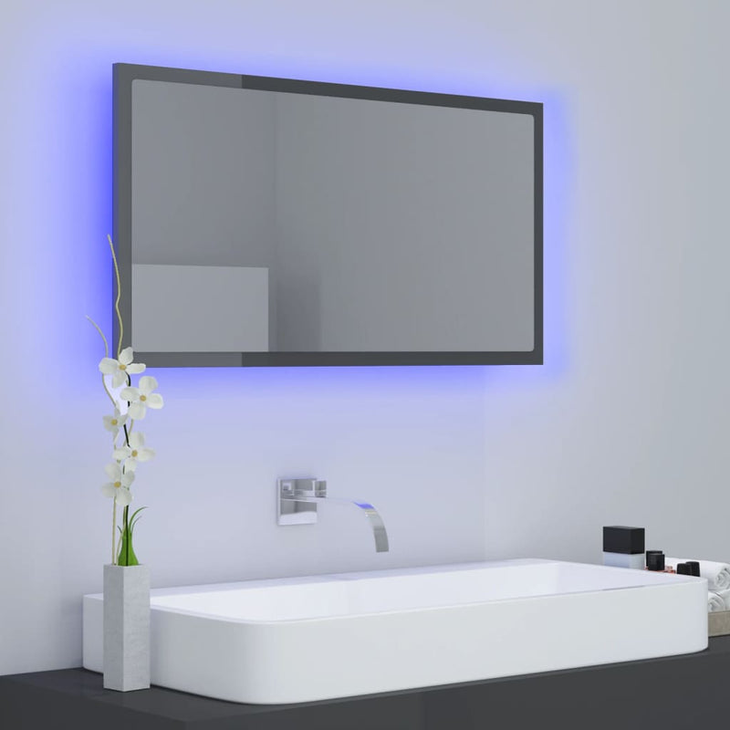 LED Bathroom Mirror High Gloss Grey 80x8.5x37 cm Acrylic