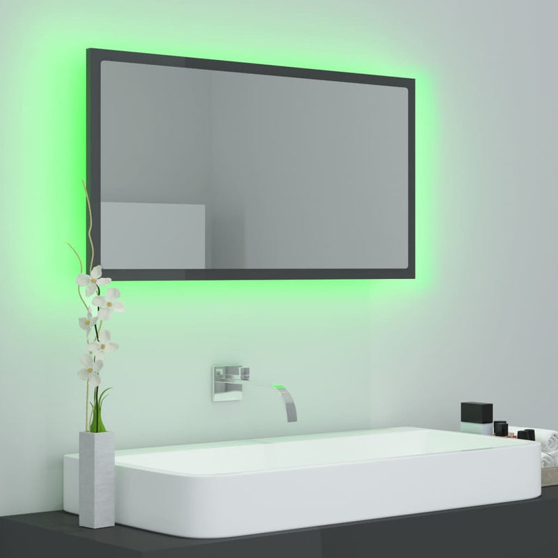 LED Bathroom Mirror High Gloss Grey 80x8.5x37 cm Acrylic