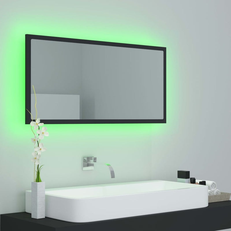 LED Bathroom Mirror Grey 90x8.5x37 cm Acrylic