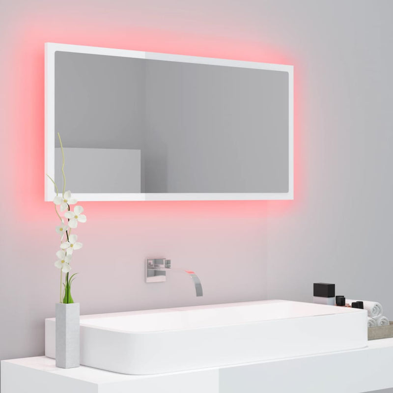 LED Bathroom Mirror High Gloss White 90x8.5x37 cm Acrylic