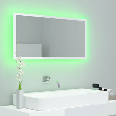 LED Bathroom Mirror High Gloss White 90x8.5x37 cm Acrylic