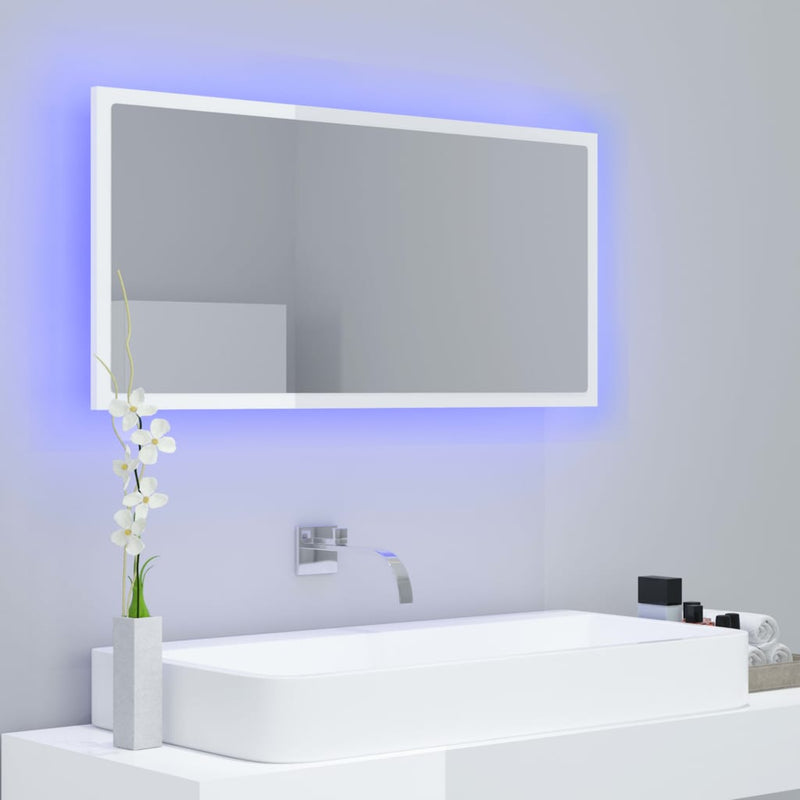 LED Bathroom Mirror High Gloss White 90x8.5x37 cm Acrylic