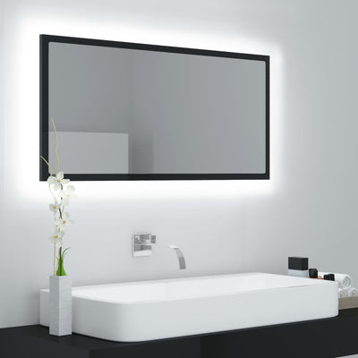 LED Bathroom Mirror High Gloss Black 90x8.5x37 cm Acrylic