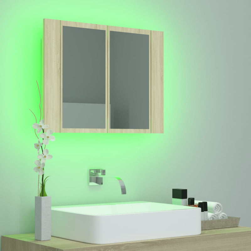 LED Bathroom Mirror Cabinet Sonoma Oak 60x12x45 cm Acrylic