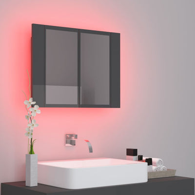 LED Bathroom Mirror Cabinet High Gloss Grey 60x12x45 cm Acrylic