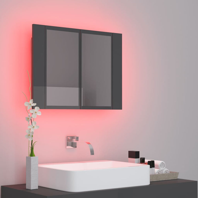 LED Bathroom Mirror Cabinet High Gloss Grey 60x12x45 cm Acrylic