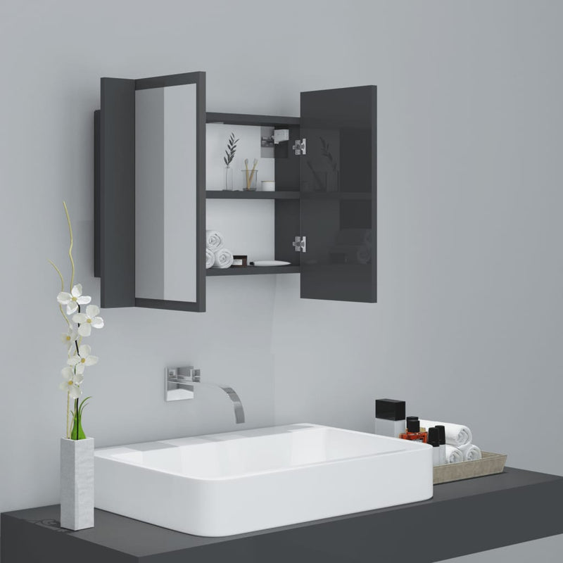 LED Bathroom Mirror Cabinet High Gloss Grey 60x12x45 cm Acrylic