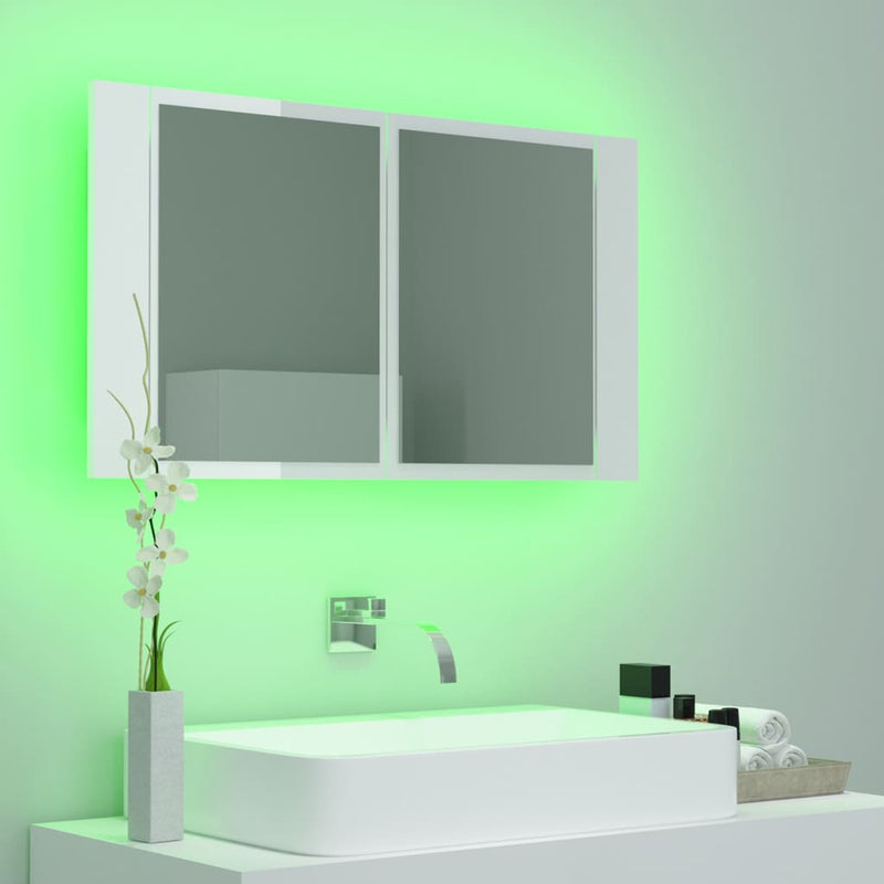 LED Bathroom Mirror Cabinet High Gloss White 80x12x45 cm Acrylic