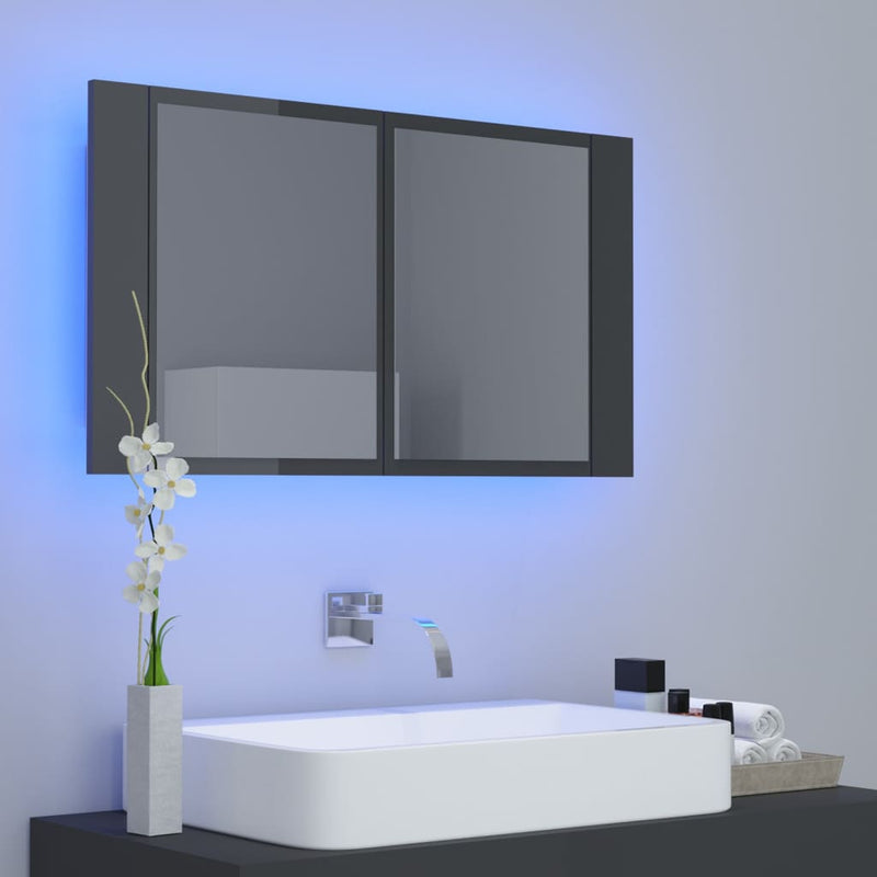 LED Bathroom Mirror Cabinet High Gloss Grey 80x12x45 cm Acrylic