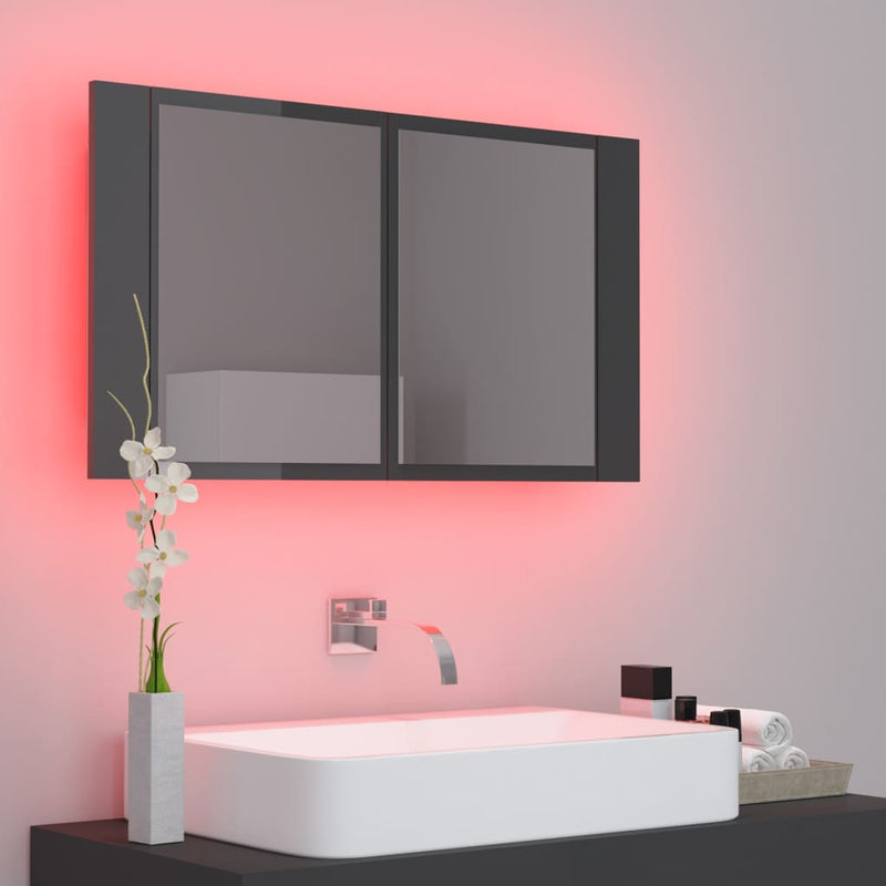 LED Bathroom Mirror Cabinet High Gloss Grey 80x12x45 cm Acrylic