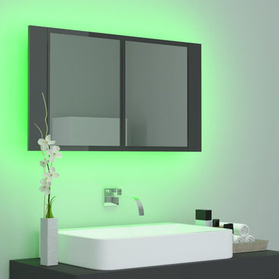 LED Bathroom Mirror Cabinet High Gloss Grey 80x12x45 cm Acrylic