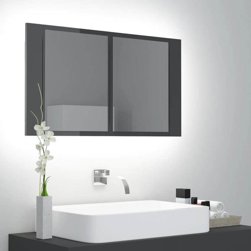 LED Bathroom Mirror Cabinet High Gloss Grey 80x12x45 cm Acrylic