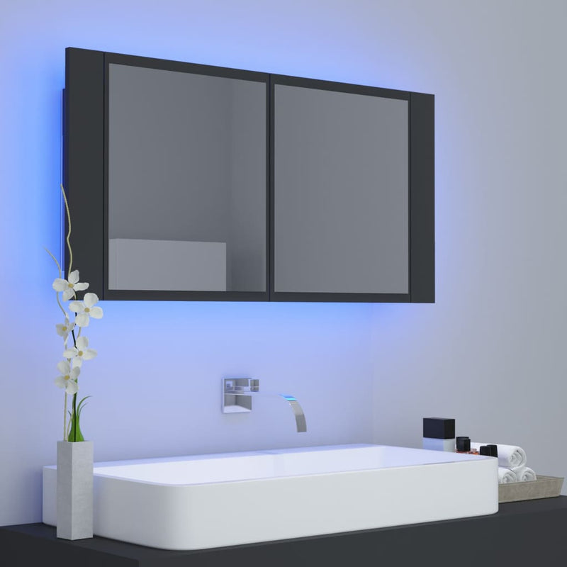 LED Bathroom Mirror Cabinet Grey 90x12x45 cm Acrylic