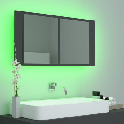 LED Bathroom Mirror Cabinet Grey 90x12x45 cm Acrylic