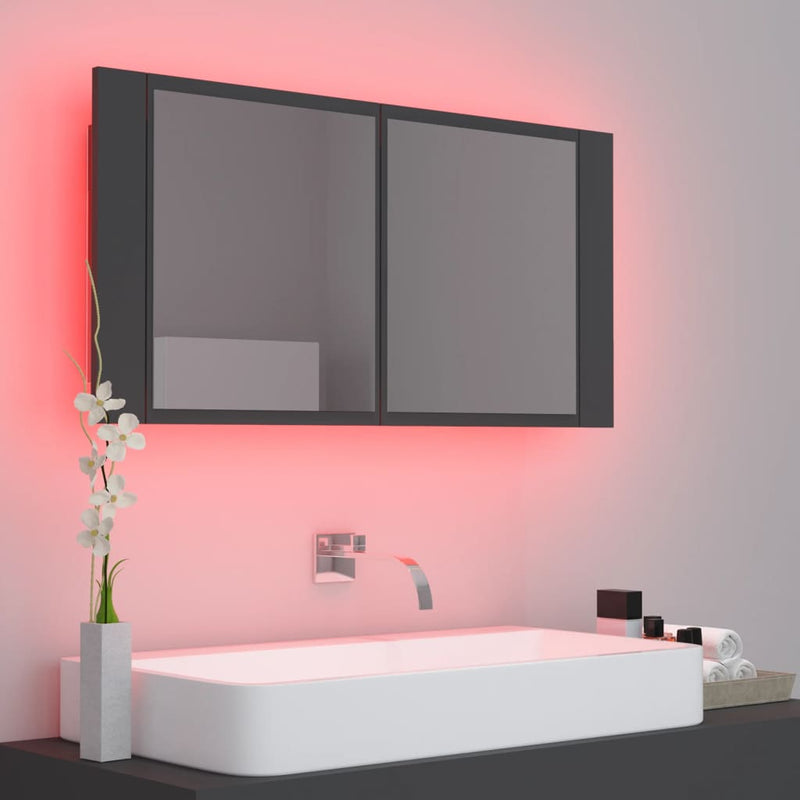 LED Bathroom Mirror Cabinet Grey 90x12x45 cm Acrylic