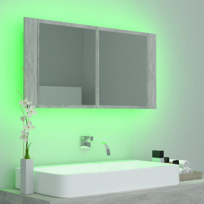 LED Bathroom Mirror Cabinet Concrete Grey 90x12x45 cm Acrylic