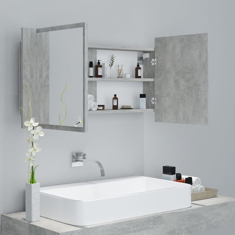 LED Bathroom Mirror Cabinet Concrete Grey 90x12x45 cm Acrylic