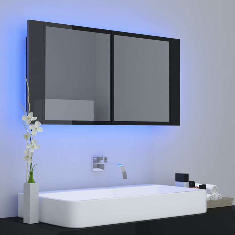 LED Bathroom Mirror Cabinet High Gloss Black 90x12x45 cm Acrylic