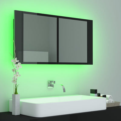 LED Bathroom Mirror Cabinet High Gloss Black 90x12x45 cm Acrylic