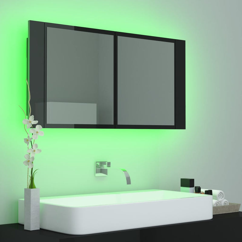 LED Bathroom Mirror Cabinet High Gloss Black 90x12x45 cm Acrylic