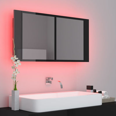 LED Bathroom Mirror Cabinet High Gloss Black 90x12x45 cm Acrylic