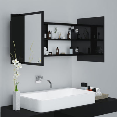 LED Bathroom Mirror Cabinet High Gloss Black 90x12x45 cm Acrylic