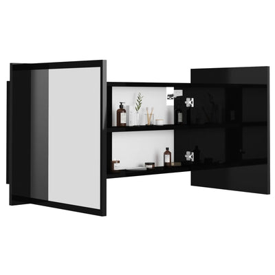 LED Bathroom Mirror Cabinet High Gloss Black 90x12x45 cm Acrylic