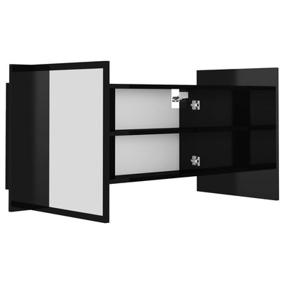 LED Bathroom Mirror Cabinet High Gloss Black 90x12x45 cm Acrylic