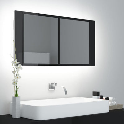 LED Bathroom Mirror Cabinet High Gloss Black 90x12x45 cm Acrylic