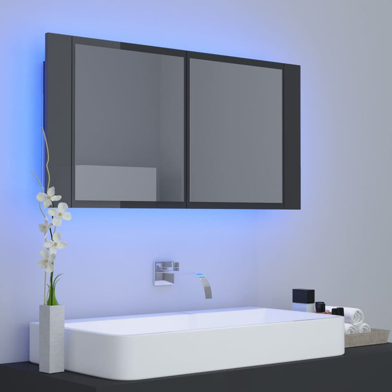 LED Bathroom Mirror Cabinet High Gloss Grey 90x12x45 cm Acrylic