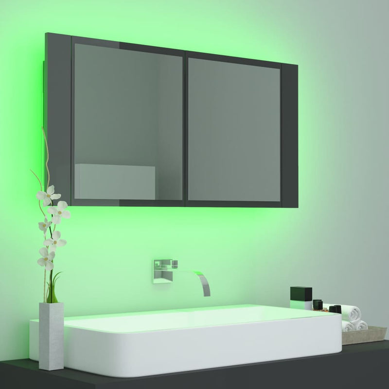 LED Bathroom Mirror Cabinet High Gloss Grey 90x12x45 cm Acrylic