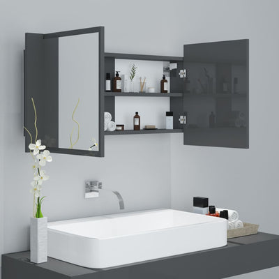 LED Bathroom Mirror Cabinet High Gloss Grey 90x12x45 cm Acrylic