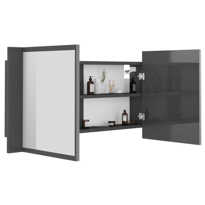 LED Bathroom Mirror Cabinet High Gloss Grey 90x12x45 cm Acrylic