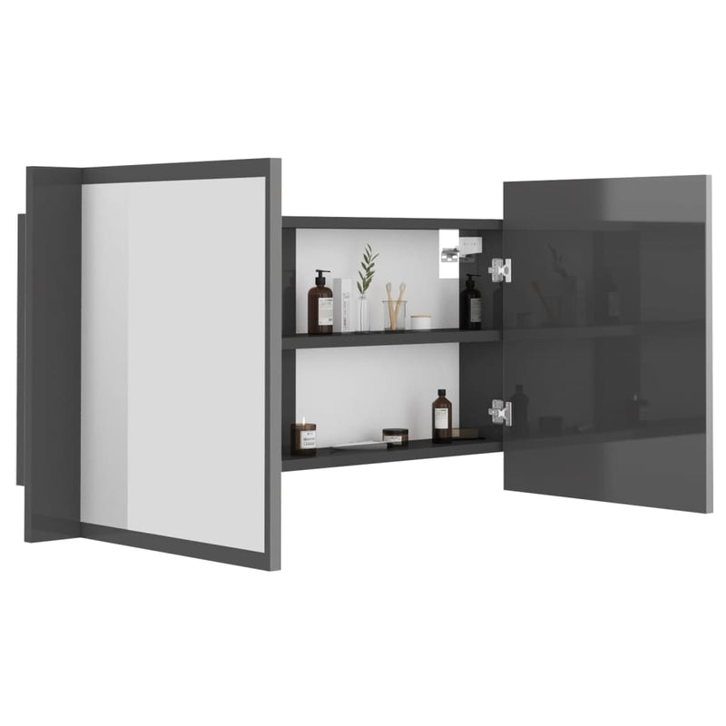 LED Bathroom Mirror Cabinet High Gloss Grey 90x12x45 cm Acrylic