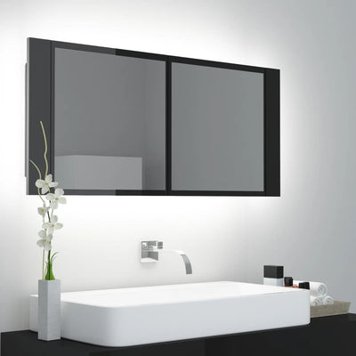 LED Bathroom Mirror Cabinet High Gloss Black 100x12x45cm Acrylic