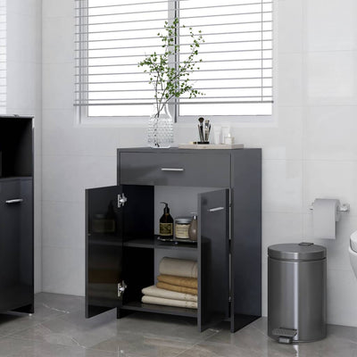 Bathroom Cabinet High Gloss Grey 60x33x80 cm Engineered Wood