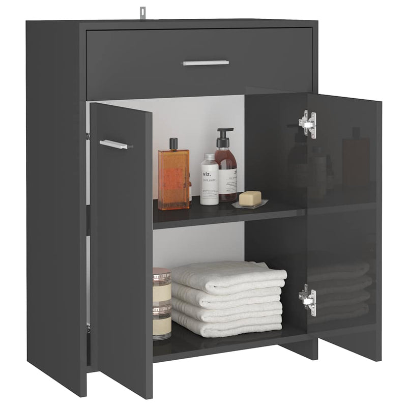 Bathroom Cabinet High Gloss Grey 60x33x80 cm Engineered Wood