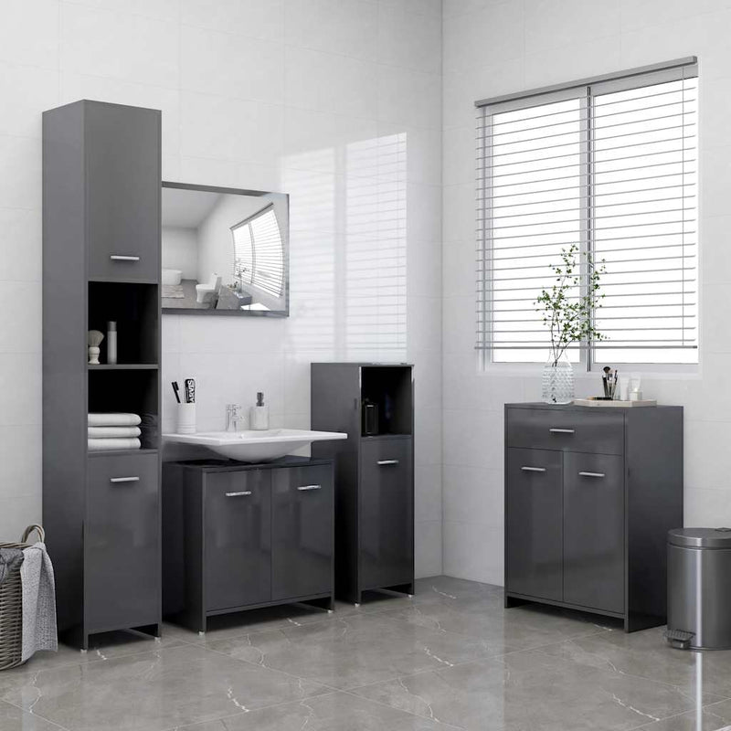 Bathroom Cabinet High Gloss Grey 60x33x80 cm Engineered Wood