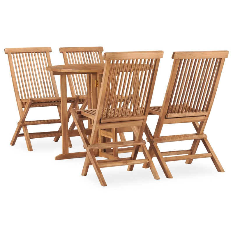 5 Piece Folding Outdoor Dining Set Solid Teak Wood