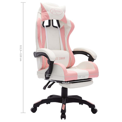 Racing Chair with RGB LED Lights Pink and White Faux Leather