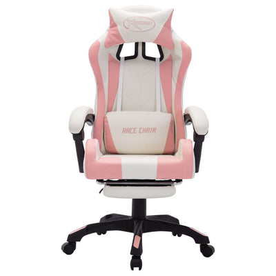 Racing Chair with RGB LED Lights Pink and White Faux Leather