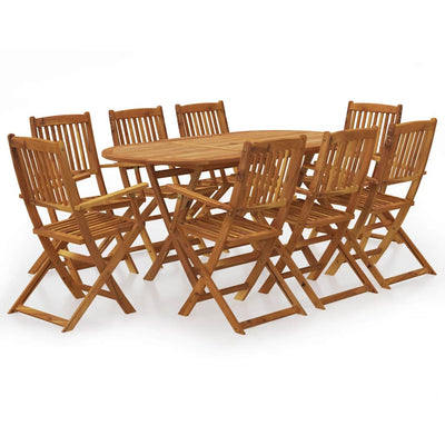 9 Piece Folding Garden Dining Set Solid Wood Acacia