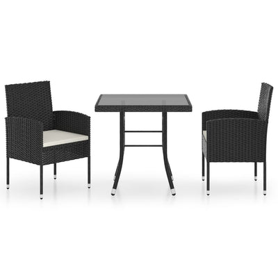 3 Piece Garden Dining Set Poly Rattan Black