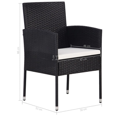 3 Piece Garden Dining Set Poly Rattan Black