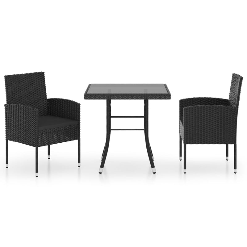 3 Piece Garden Dining Set Poly Rattan Black